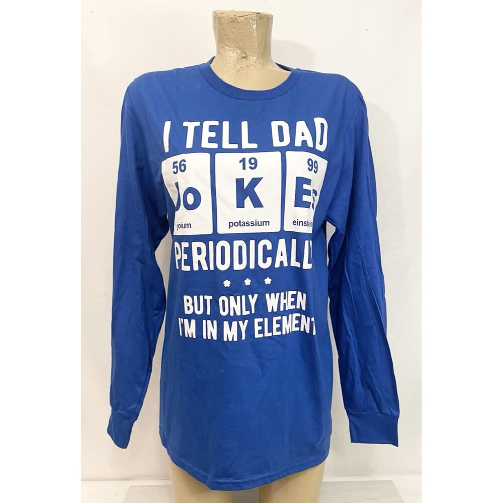 I TELL DAD JOKES Shirt M Medium 38” Blue White Long Sleeve Periodic Table